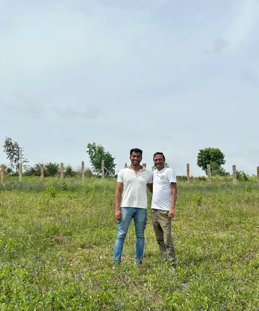 Rahul Jauhari, founder of Earthness (right) on a land inspection visit with Dheeraj Gowda (left) of Dee Mandala Farms