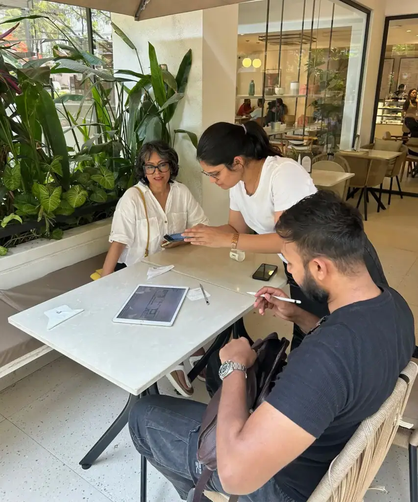 Chaitali Raizada, founder of Earthness with the Studio Pera team, reviewing architectural plans